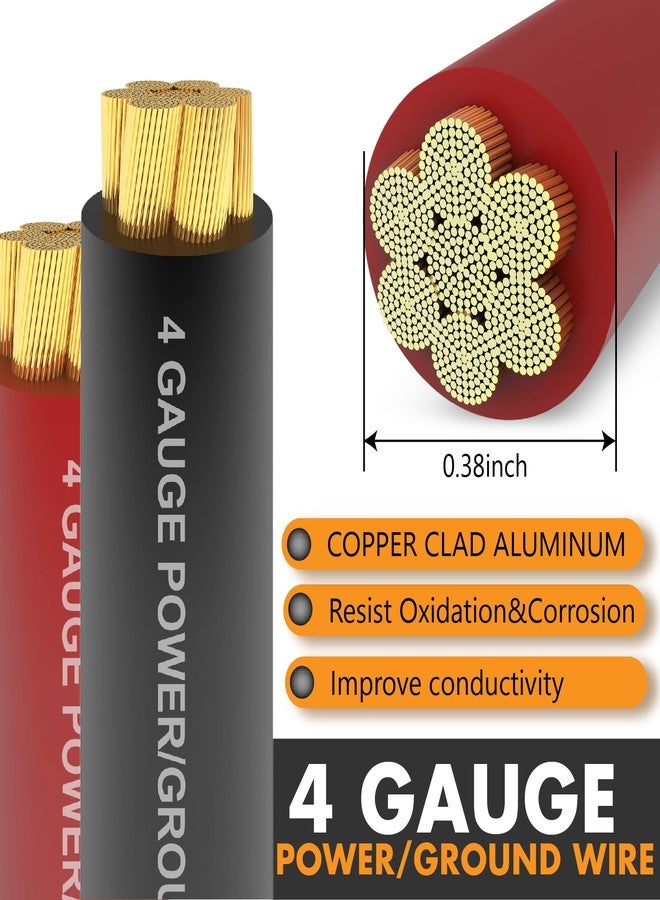 Jeemiter 4 Gauge CCA Wire Complete Kit: 100ft (50ft Red + 50ft Black) for Multiple Amp Rigs & Full Vehicle Audio Install | Includes All Terminals - Image 2